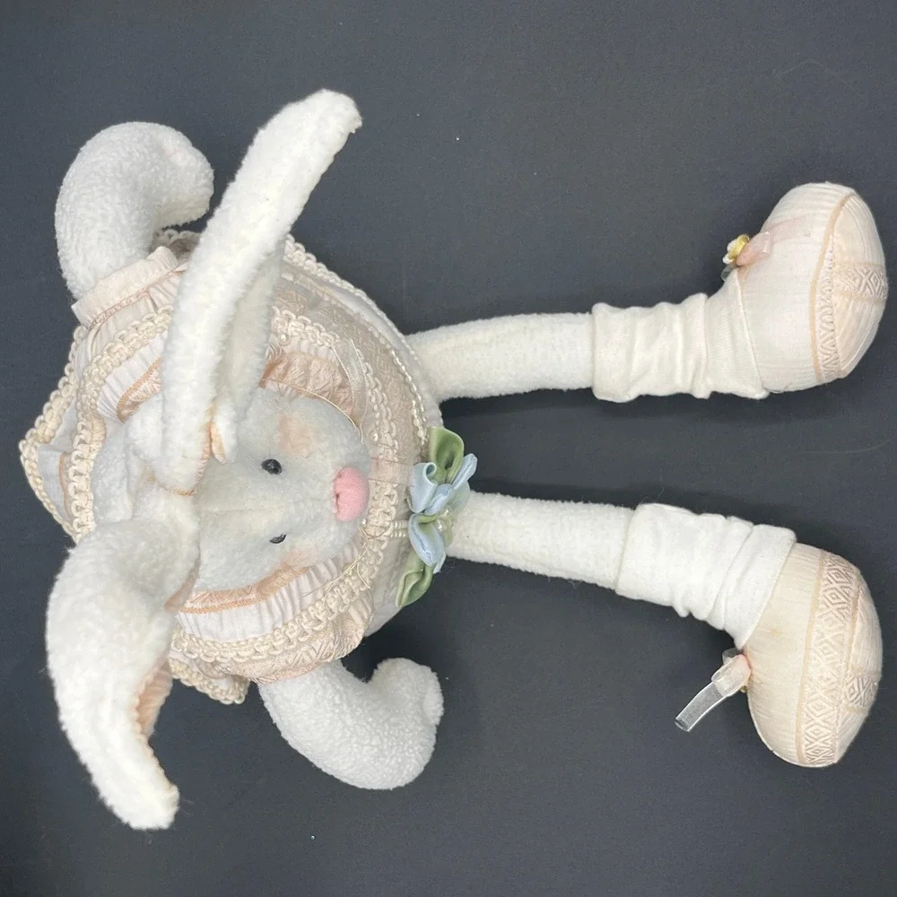 Plush Bunny Rabbit Shelf Sitter Peach Lace Dress Easter Decor 19